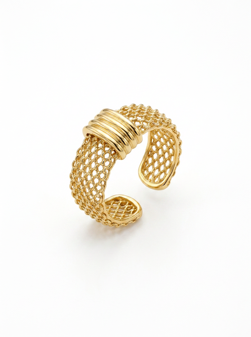 Anillo Enchapado Oro 18K Malla Tejida