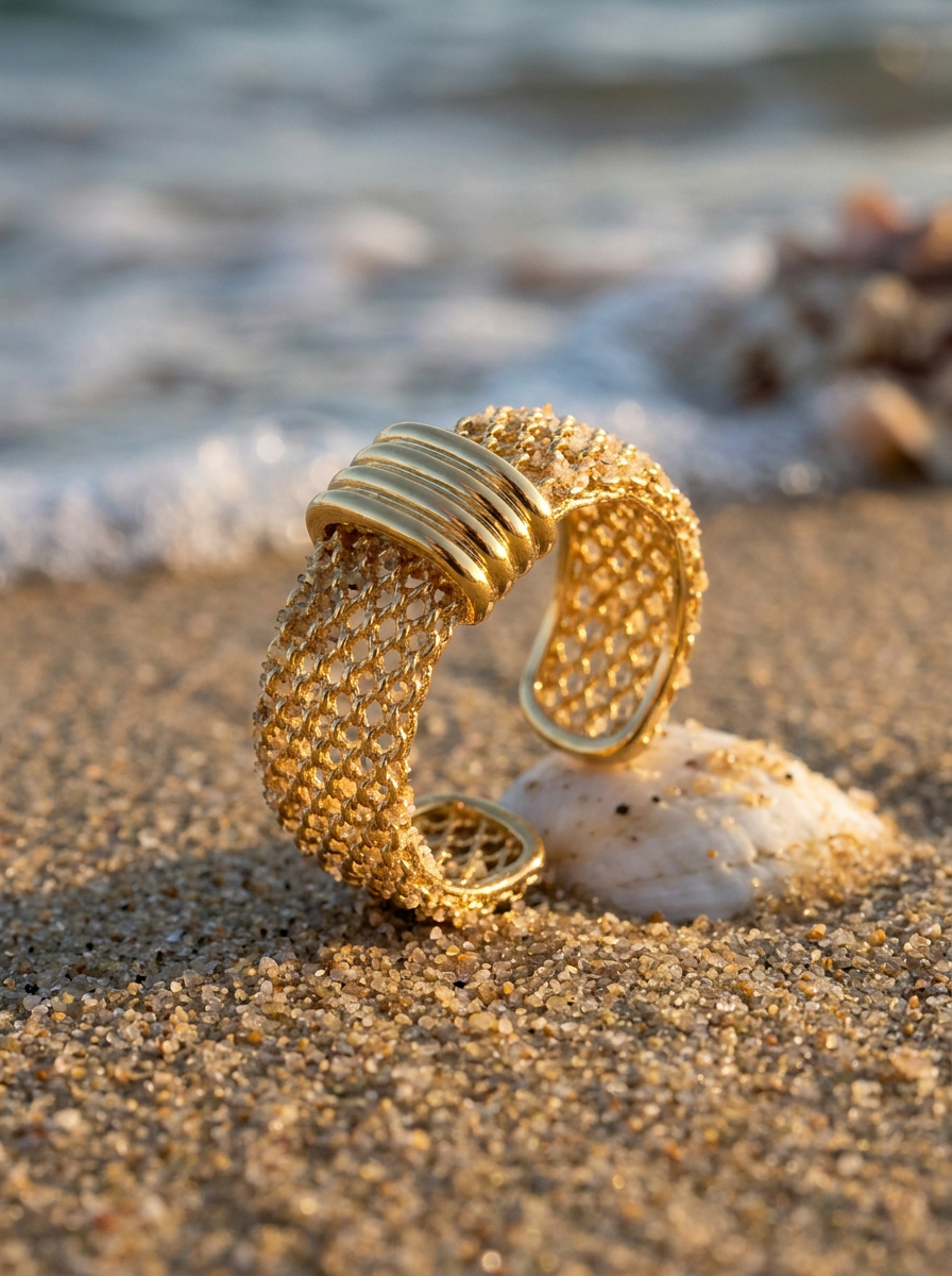 Anillo Enchapado Oro 18K Malla Tejida