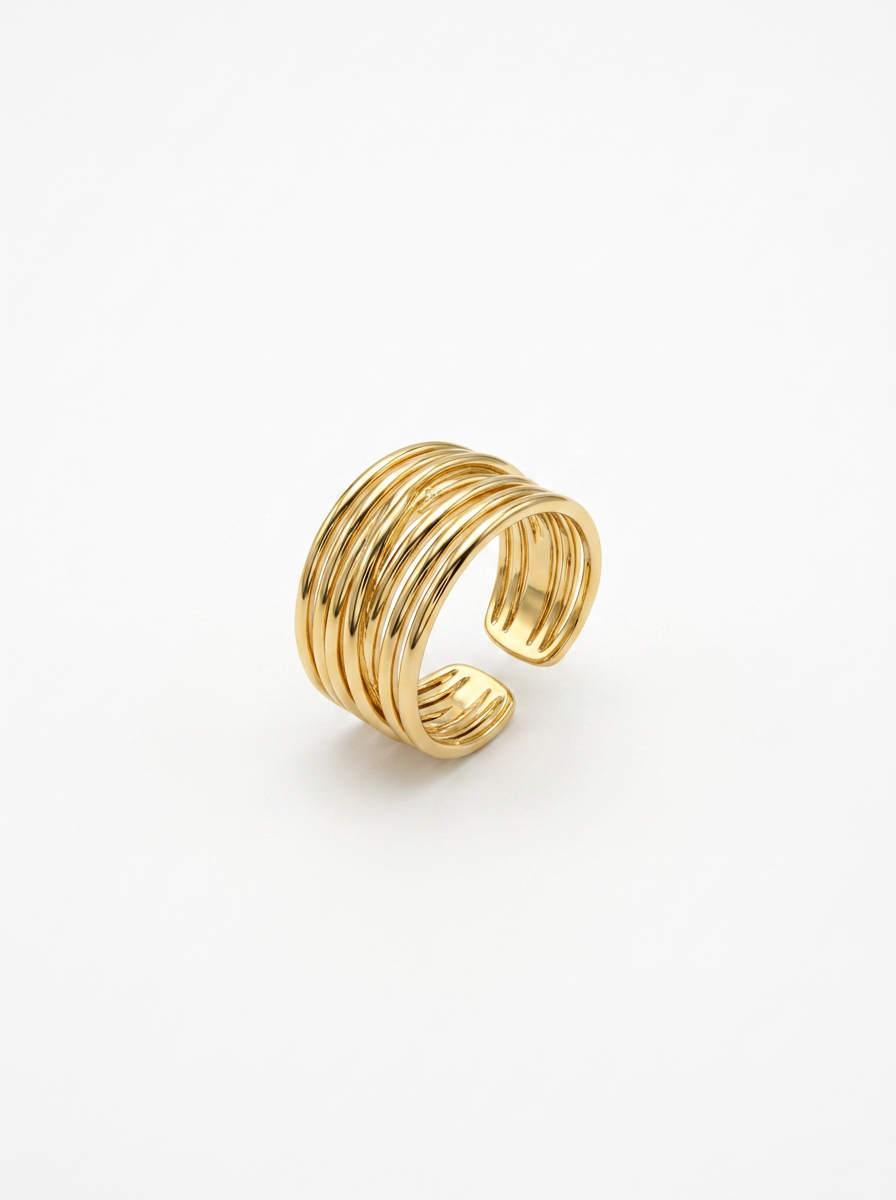 Anillo Enchapado Oro 18K Ondas Envolvente