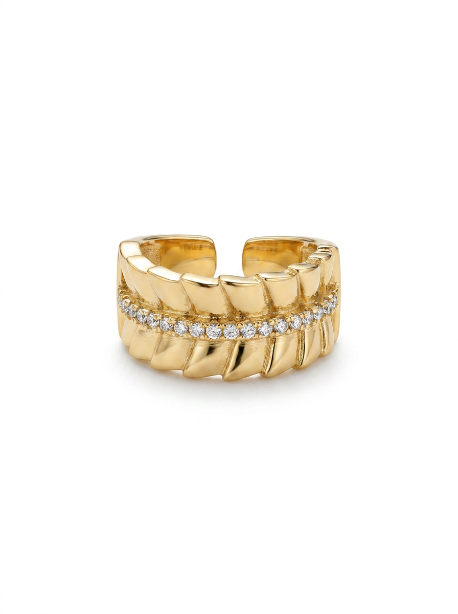 Anillo Enchapado Oro 18K Pliegues con Brillo
