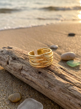 Anillo Enchapado Oro 18K Ondas Envolvente