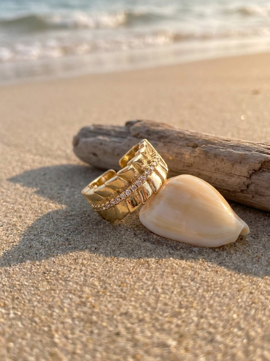 Anillo Enchapado Oro 18K Pliegues con Brillo