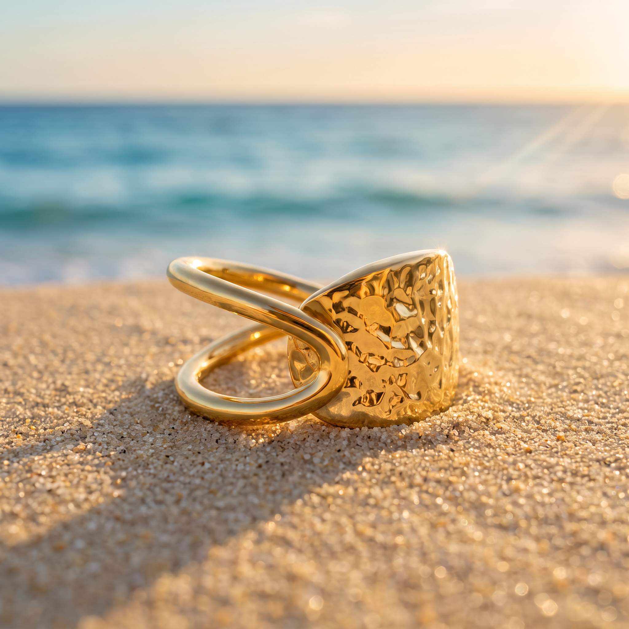 Anillo Enchapado Oro 18K Martillado Espiral
