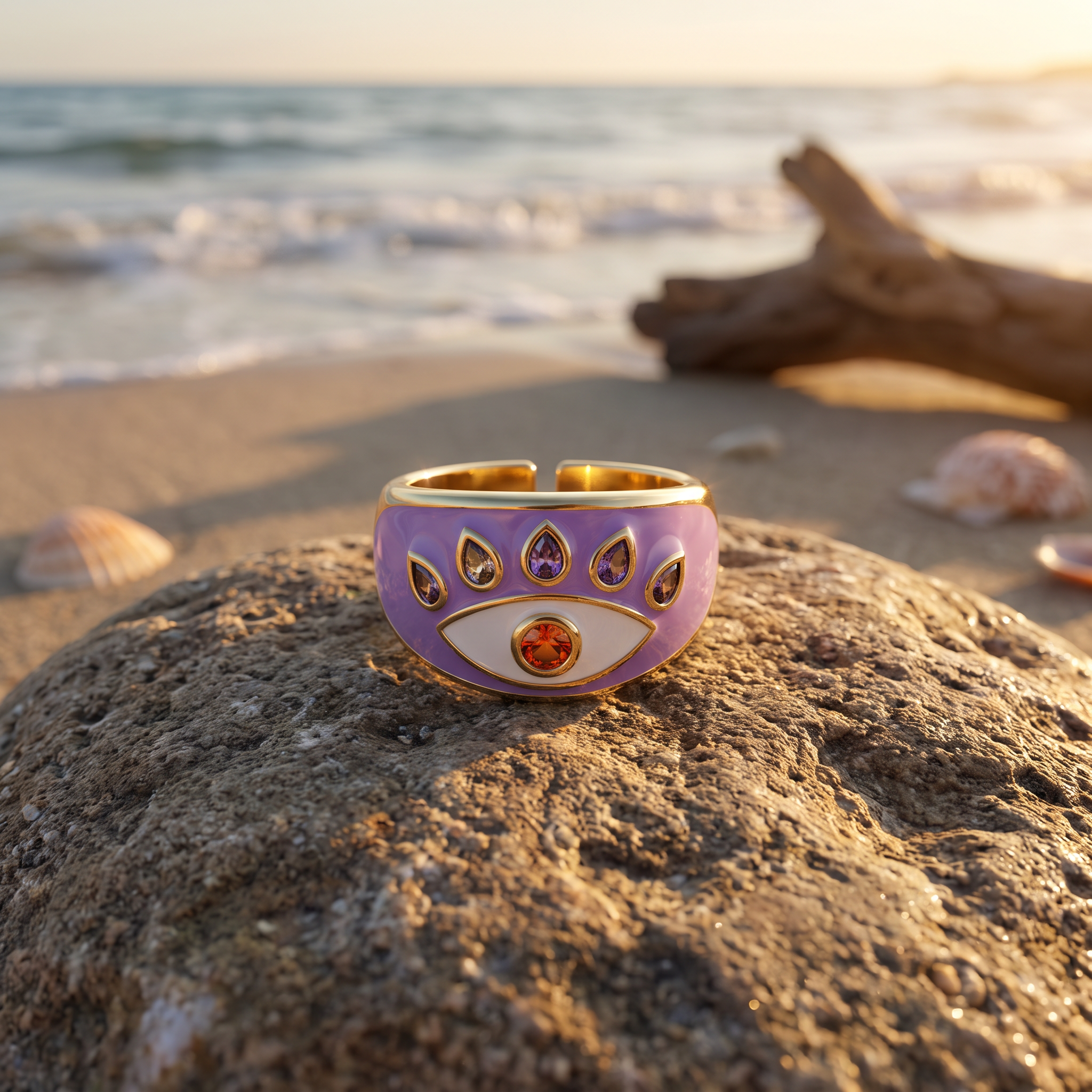 Anillo Enchapado Oro 18K Ojo Lila