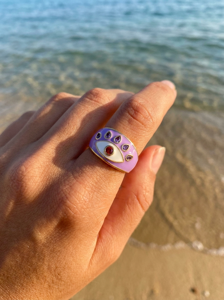 Anillo Enchapado Oro 18K Ojo Lila