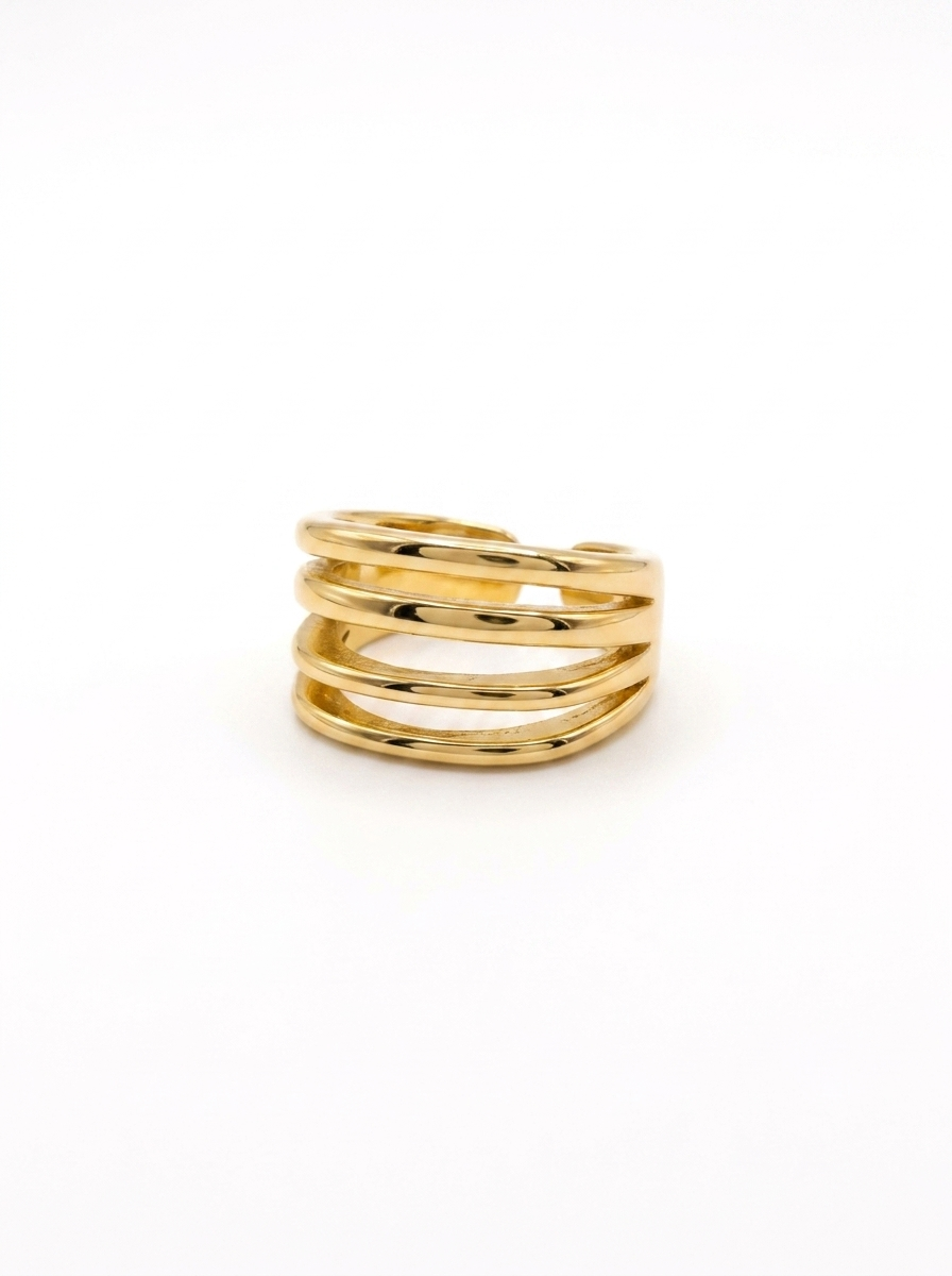 Anillo Enchapado Oro 18K Líneas Cruzadas
