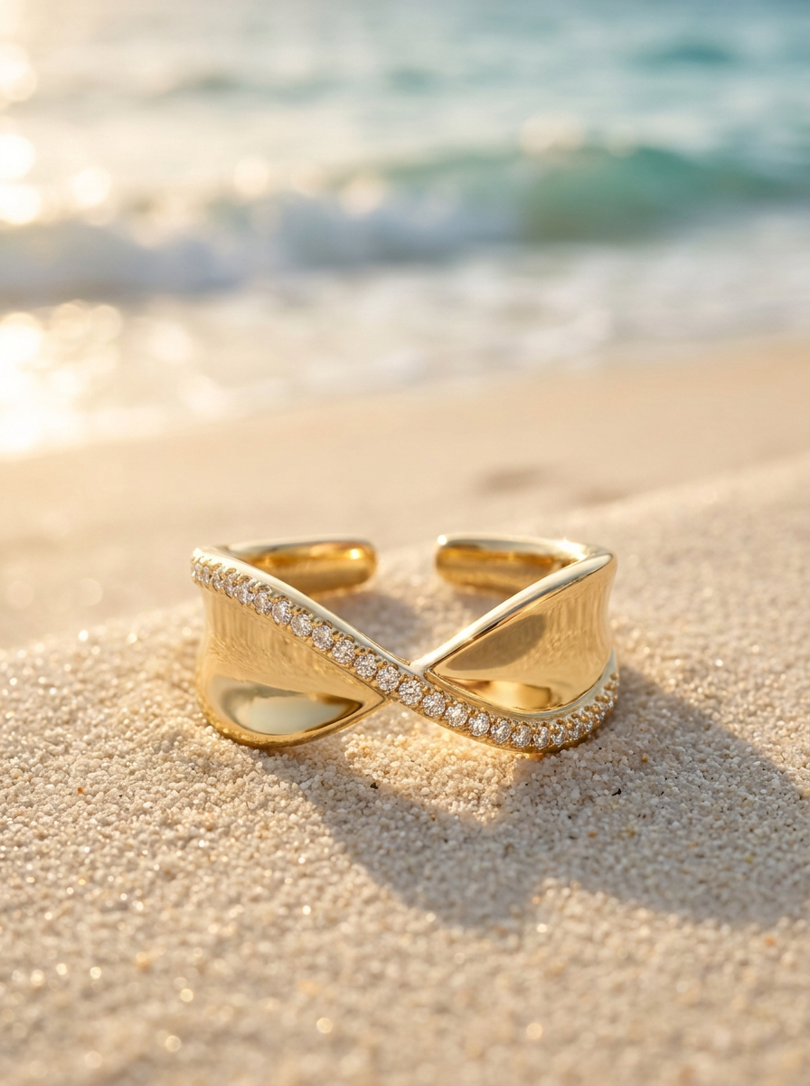Anillo Enchapado Oro 18K Infinito con Brillo