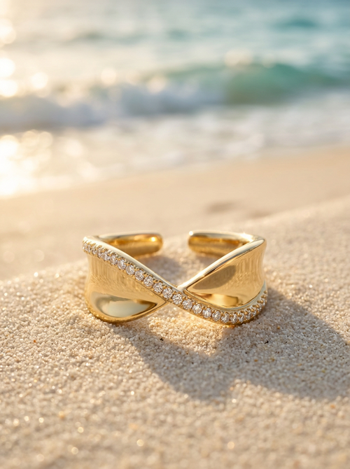 Anillo Enchapado Oro 18K Infinito con Brillo
