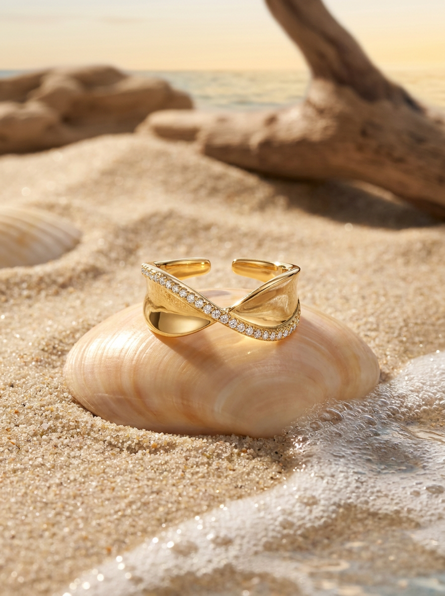 Anillo Enchapado Oro 18K Infinito con Brillo