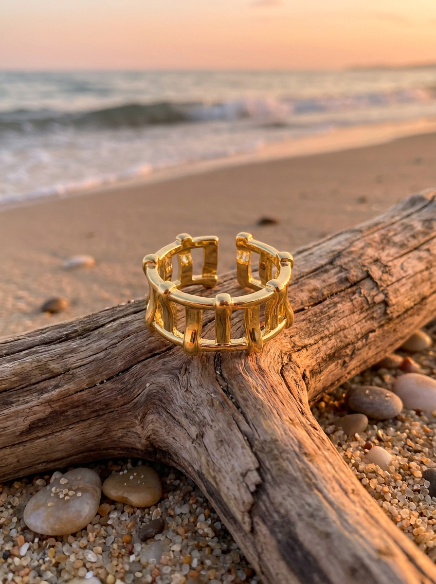 Anillo Enchapado Oro 18K Reja Geométrica