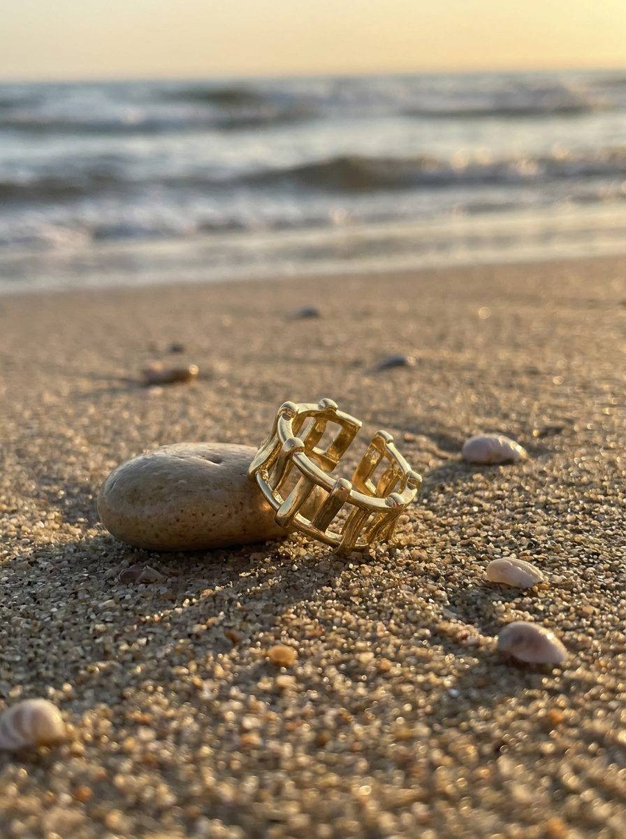 Anillo Enchapado Oro 18K Reja Geométrica
