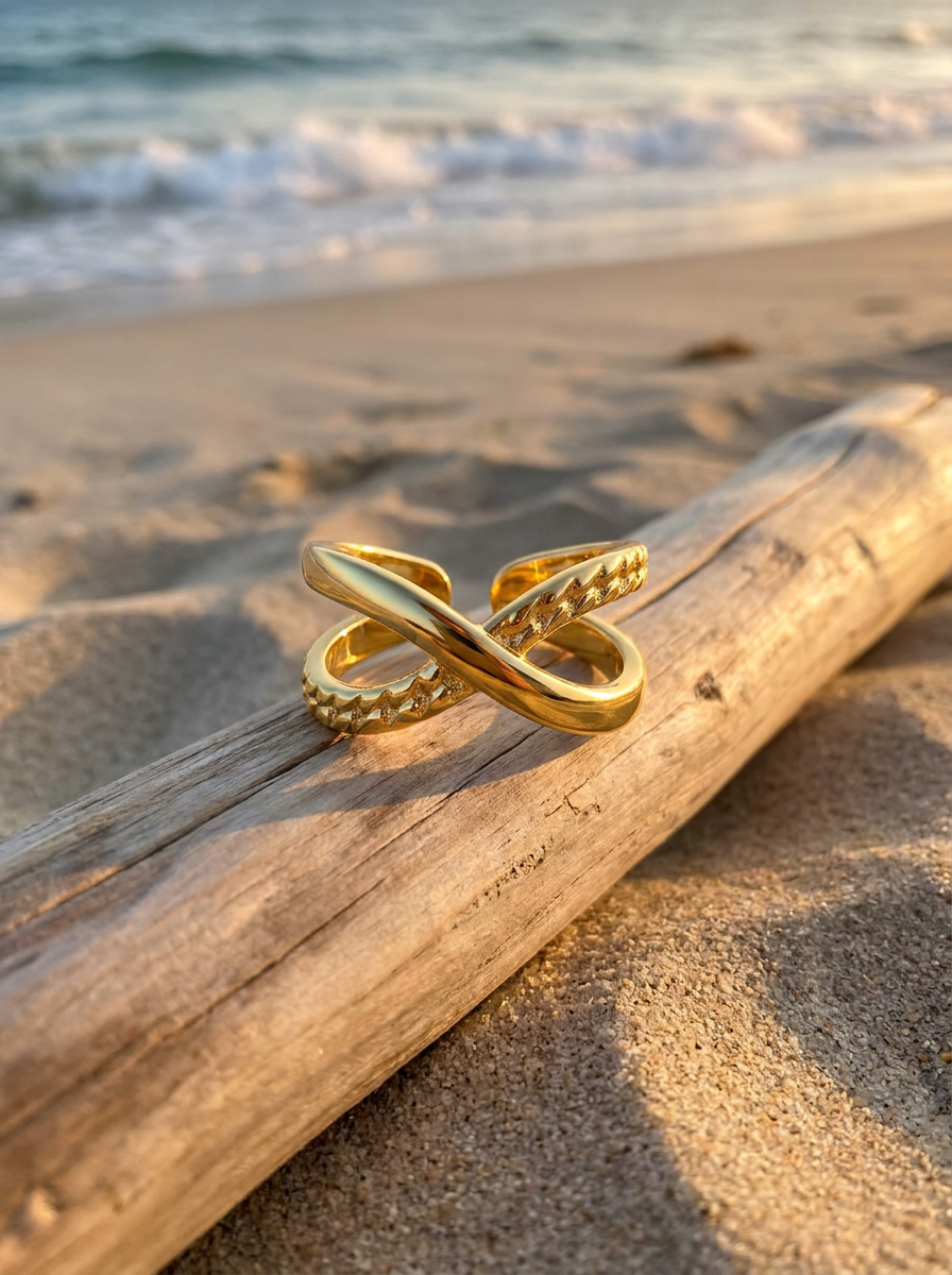 Anillo Enchapado Oro 18K Entrelazado Doble