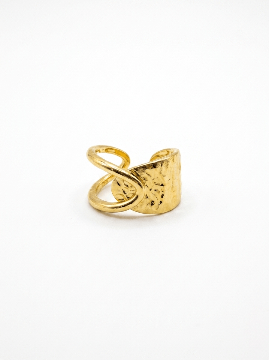Anillo Enchapado Oro 18K Martillado Espiral