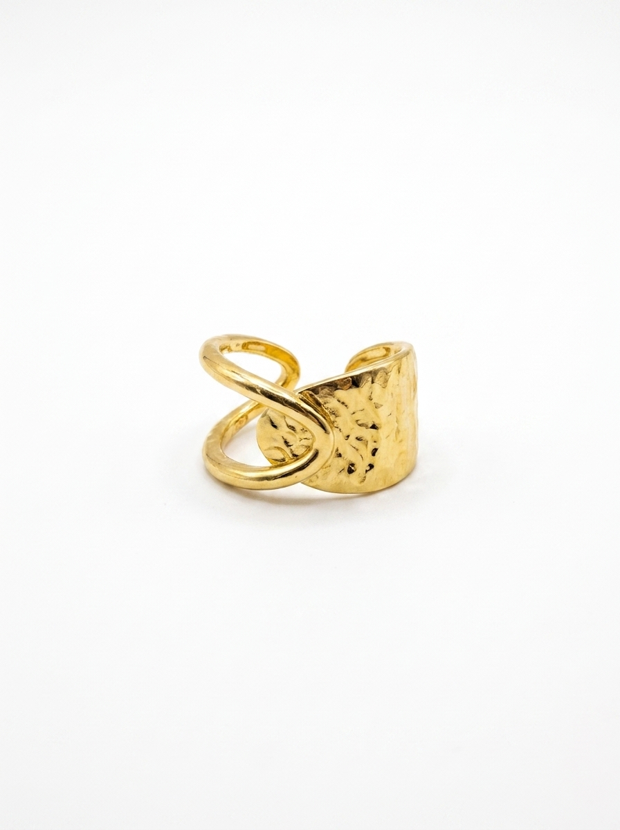 Anillo Enchapado Oro 18K Martillado Espiral