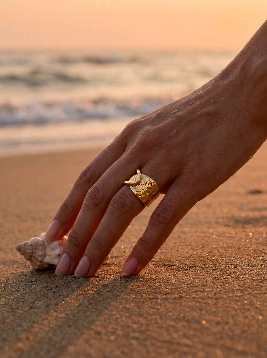 Anillo Enchapado Oro 18K Martillado Espiral