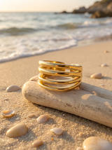 Anillo Enchapado Oro 18K Líneas Cruzadas