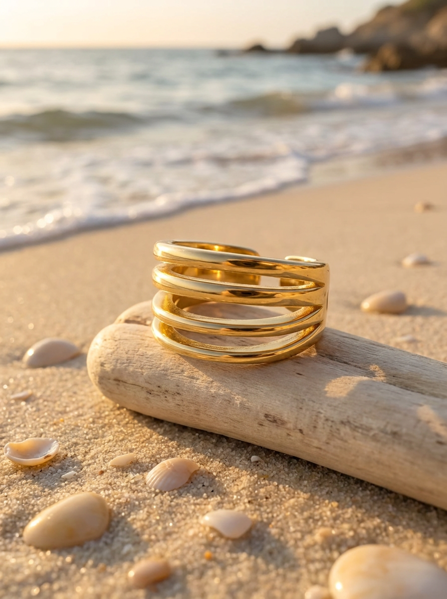 Anillo Enchapado Oro 18K Líneas Cruzadas