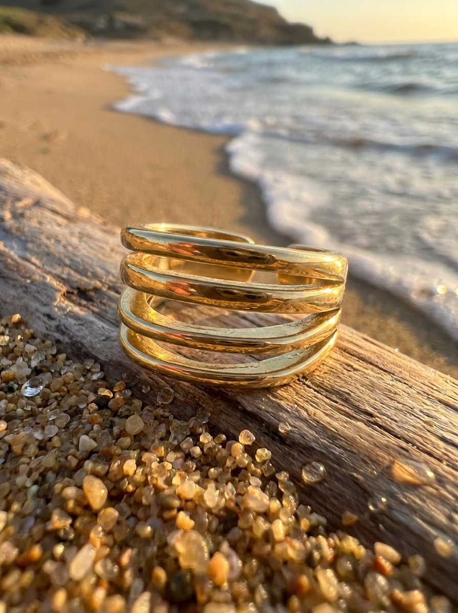 Anillo Enchapado Oro 18K Líneas Cruzadas