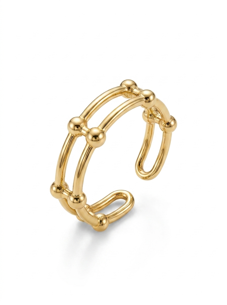 Anillo Enchapado Oro 18K Doble Esfera