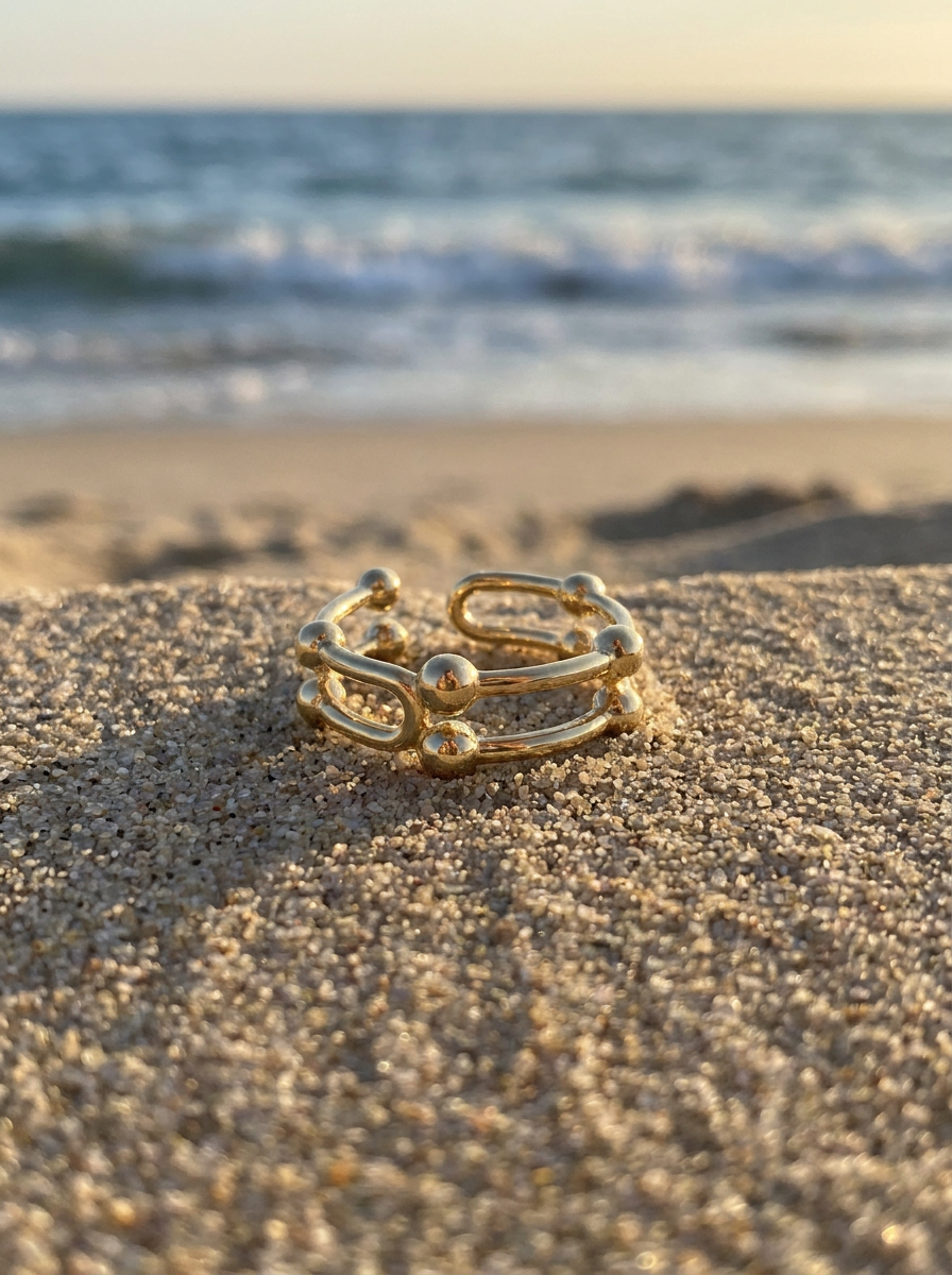 Anillo Enchapado Oro 18K Doble Esfera