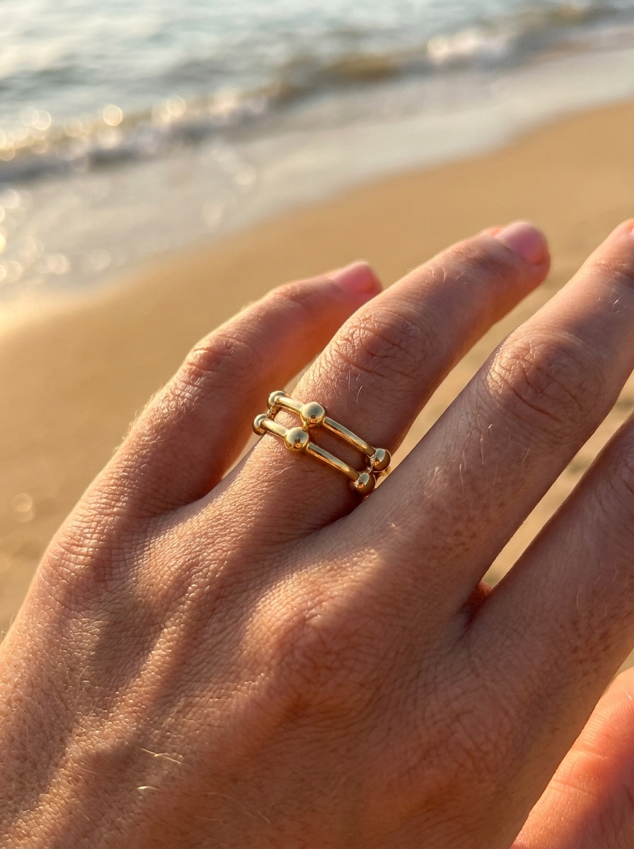 Anillo Enchapado Oro 18K Doble Esfera