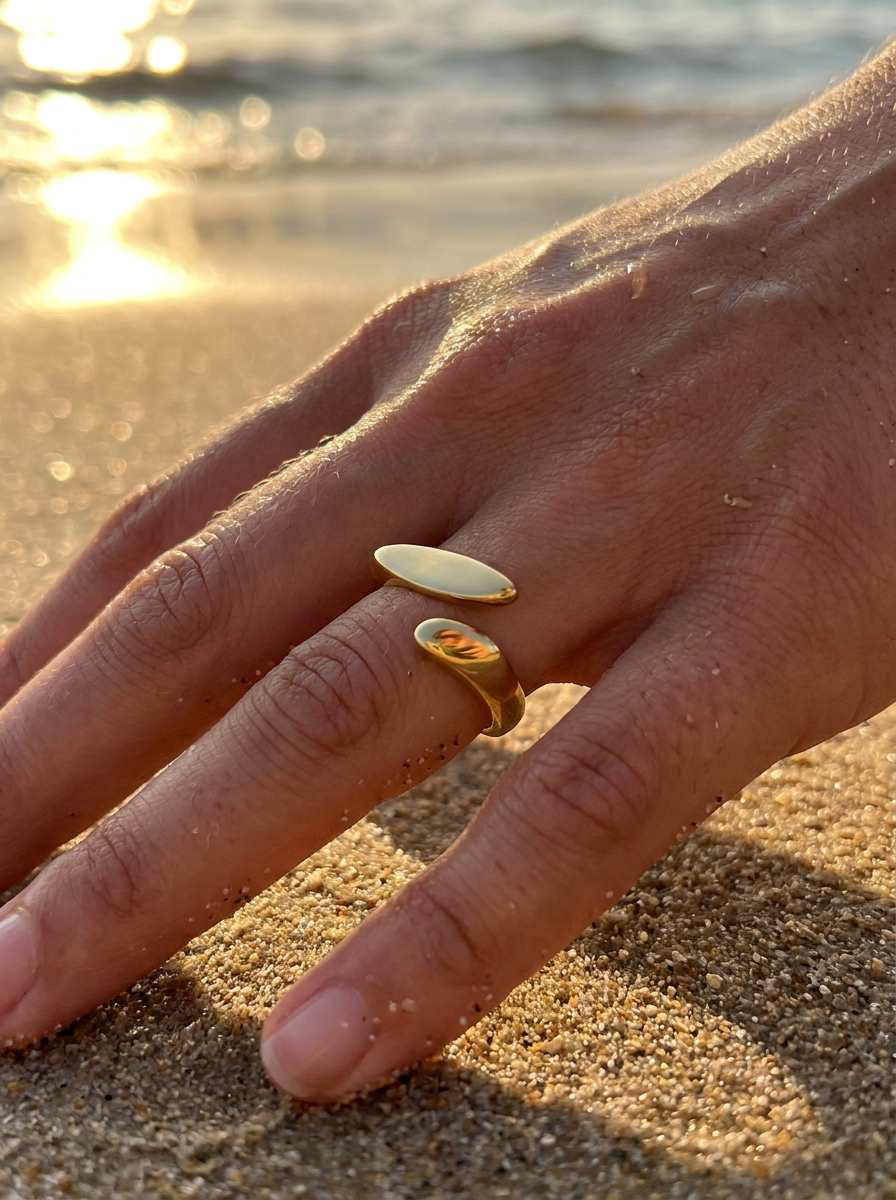 Anillo Enchapado Oro 18K Óvalo Abierto