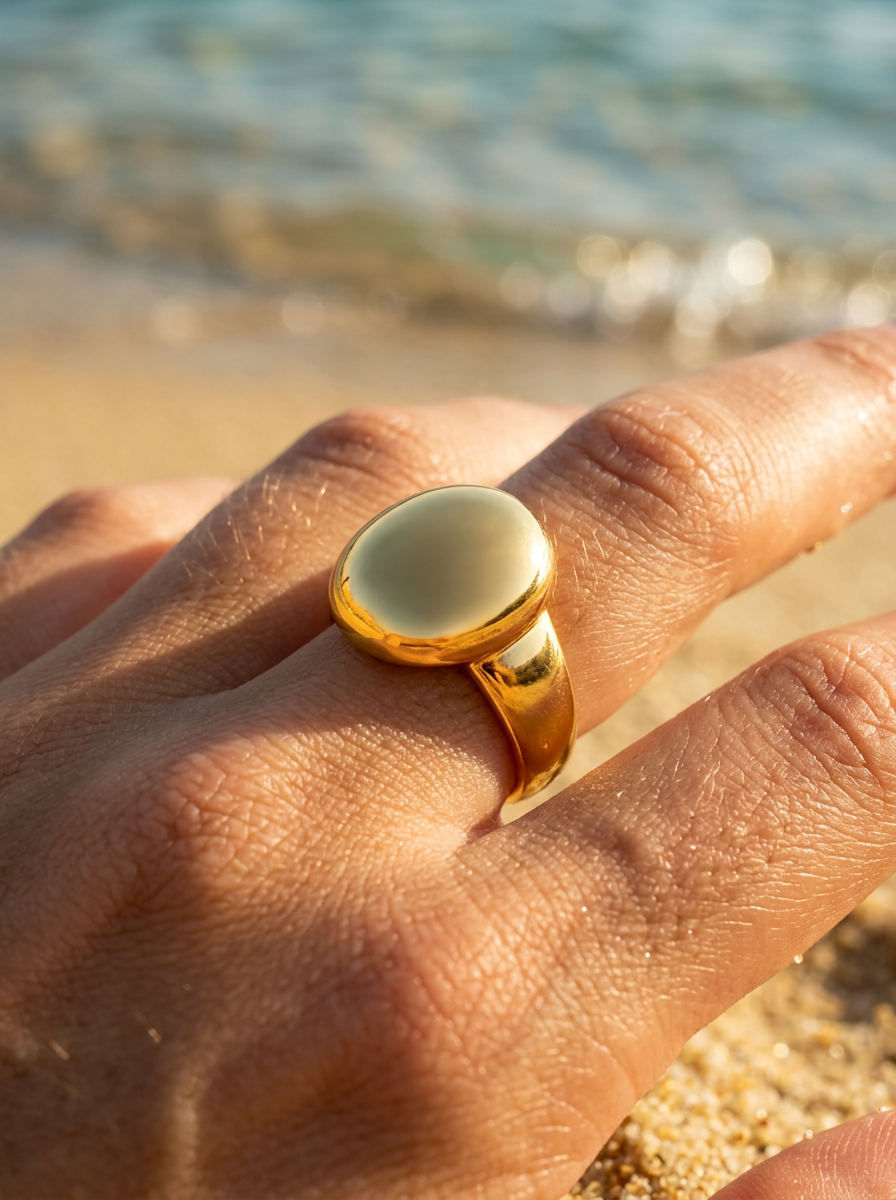 Anillo Enchapado Oro 18K Óvalo