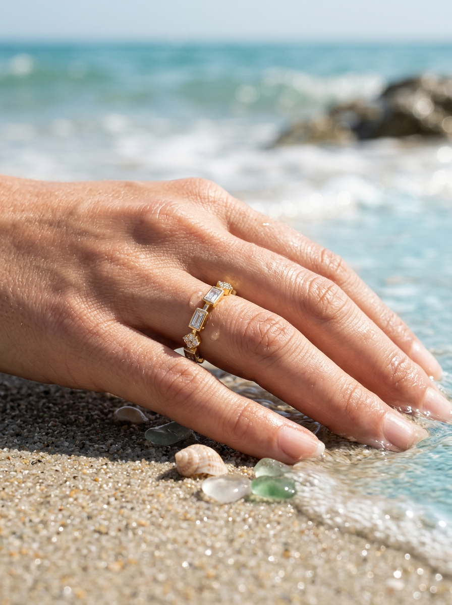Anillo Enchapado Oro 18K Baguettes