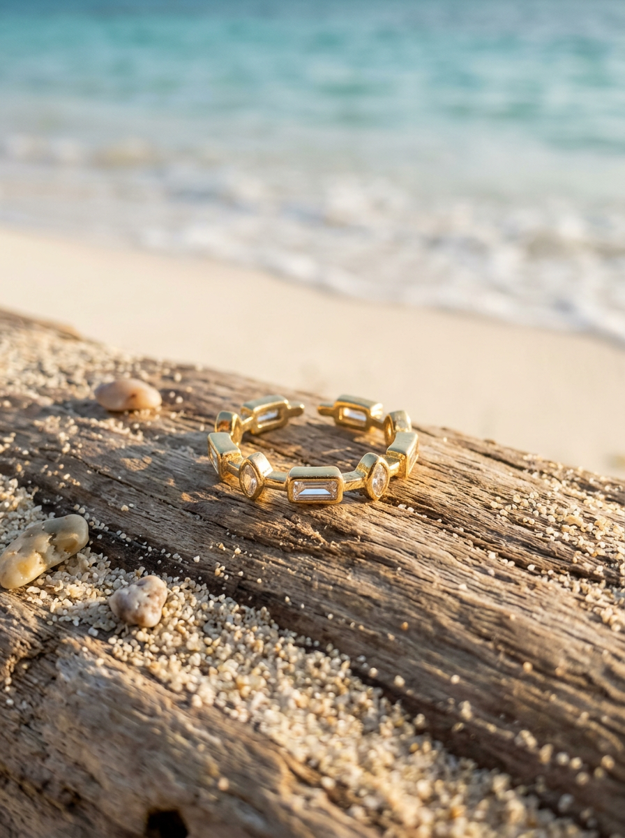 Anillo Enchapado Oro 18K Baguettes