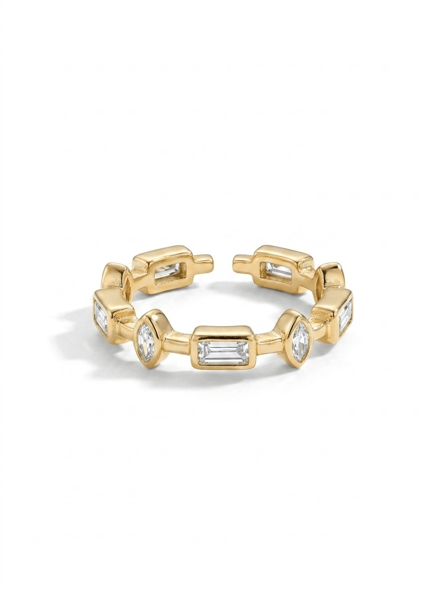 Anillo Enchapado Oro 18K Baguettes