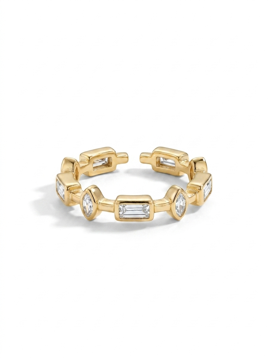 Anillo Enchapado Oro 18K Baguettes