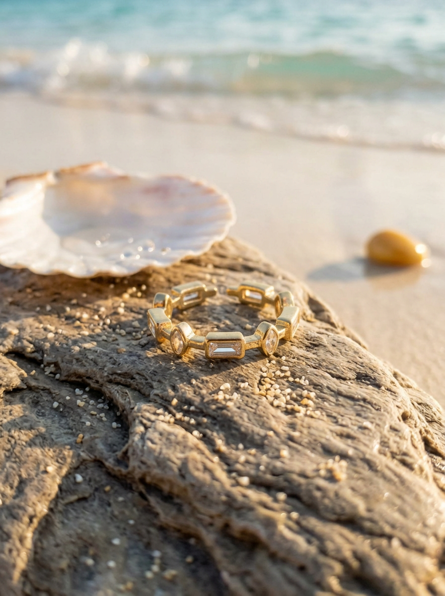 Anillo Enchapado Oro 18K Baguettes