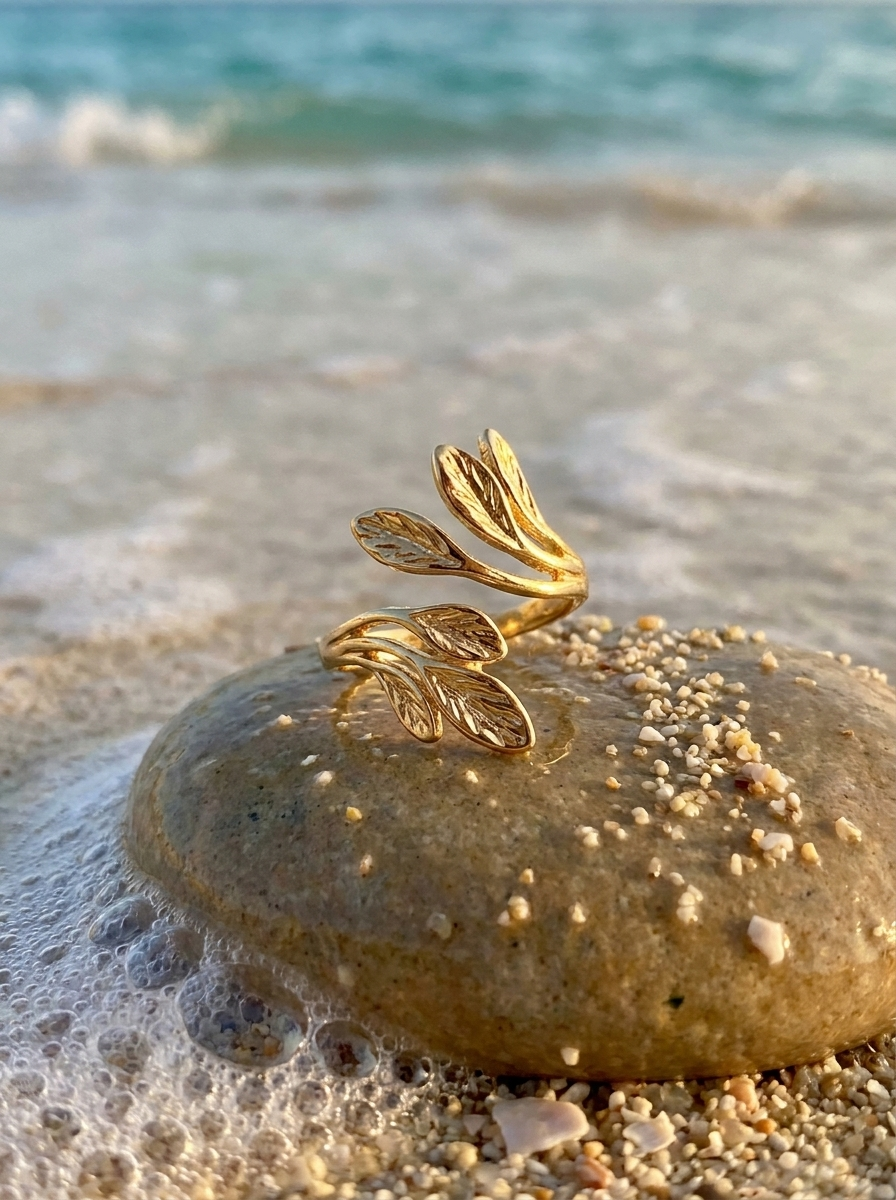 Anillo Enchapado Oro 18K Hojas