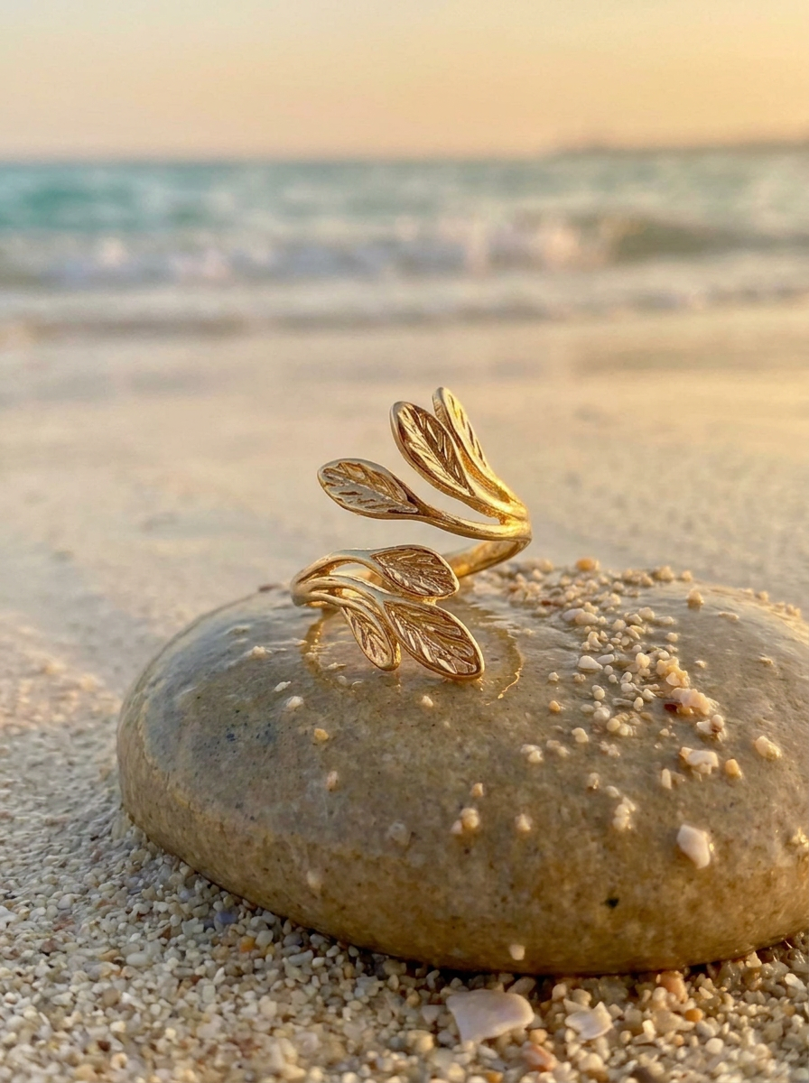 Anillo Enchapado Oro 18K Hojas