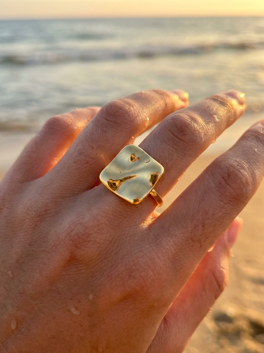 Anillo Enchapado Oro 18K Cuadro