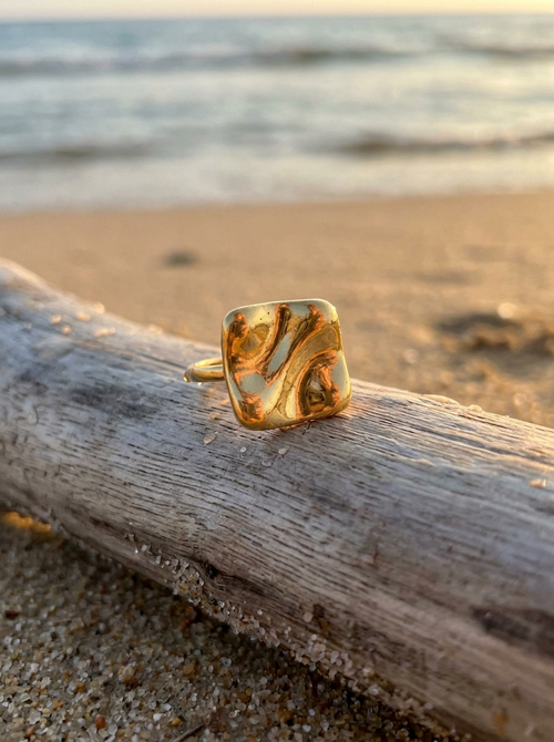 Anillo Enchapado Oro 18K Cuadro