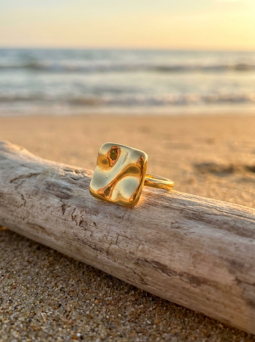 Anillo Enchapado Oro 18K Cuadro