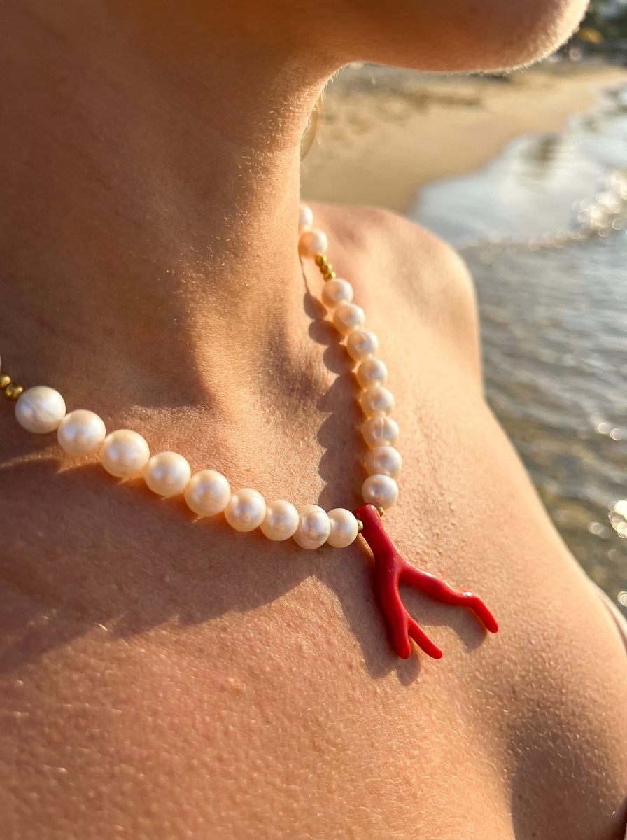 Collar Perla de Río Coral