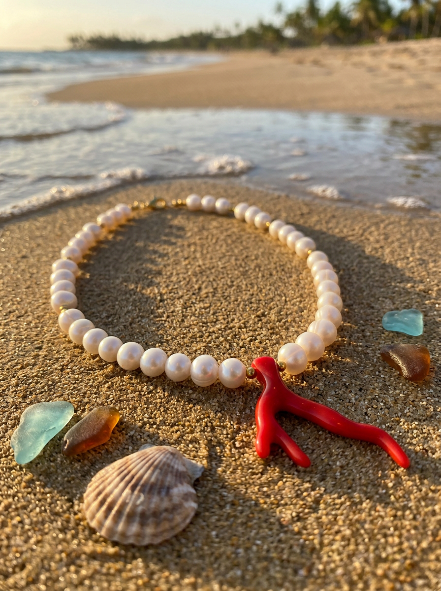 Collar Perla de Río Coral