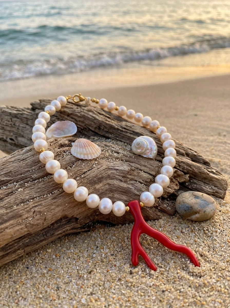 Collar Perla de Río Coral