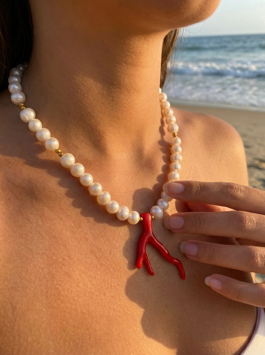 Collar Perla de Río Coral