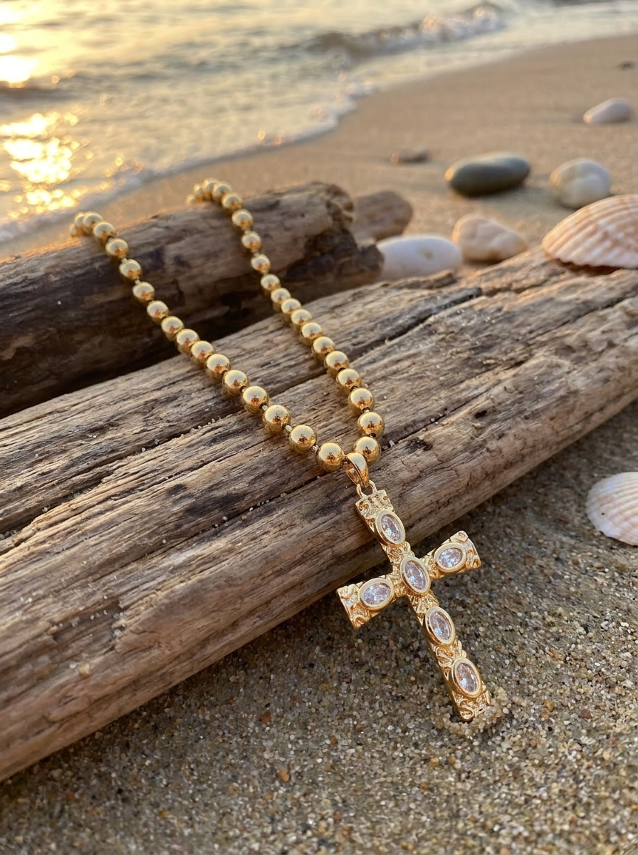 Collar Cruz Antigua Brillante