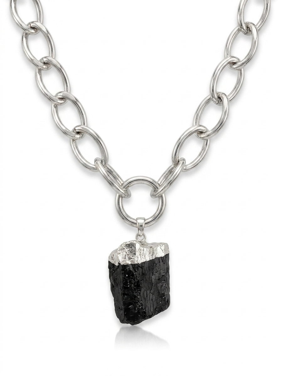 Collar Turmalina Negra Cadena Esclava Gruesa