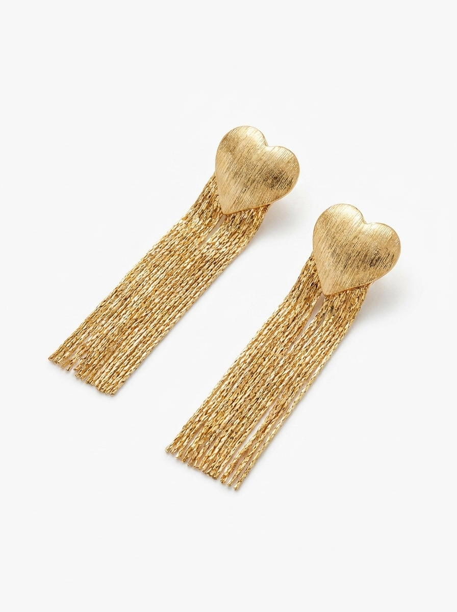 Aros Corazón Fleco Dorado