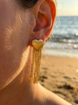 Aros Corazón Fleco Dorado