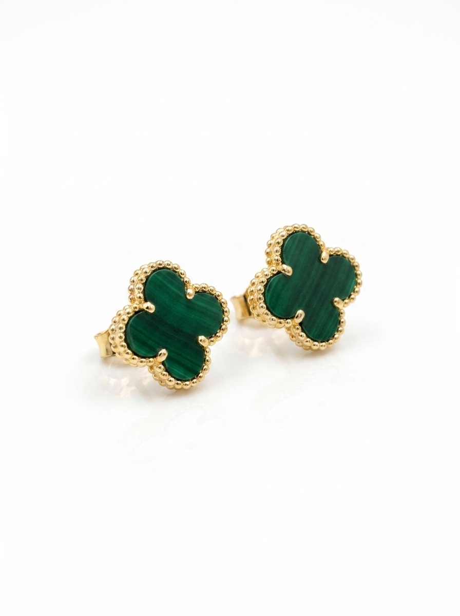 Aros Trébol Verde Dorado