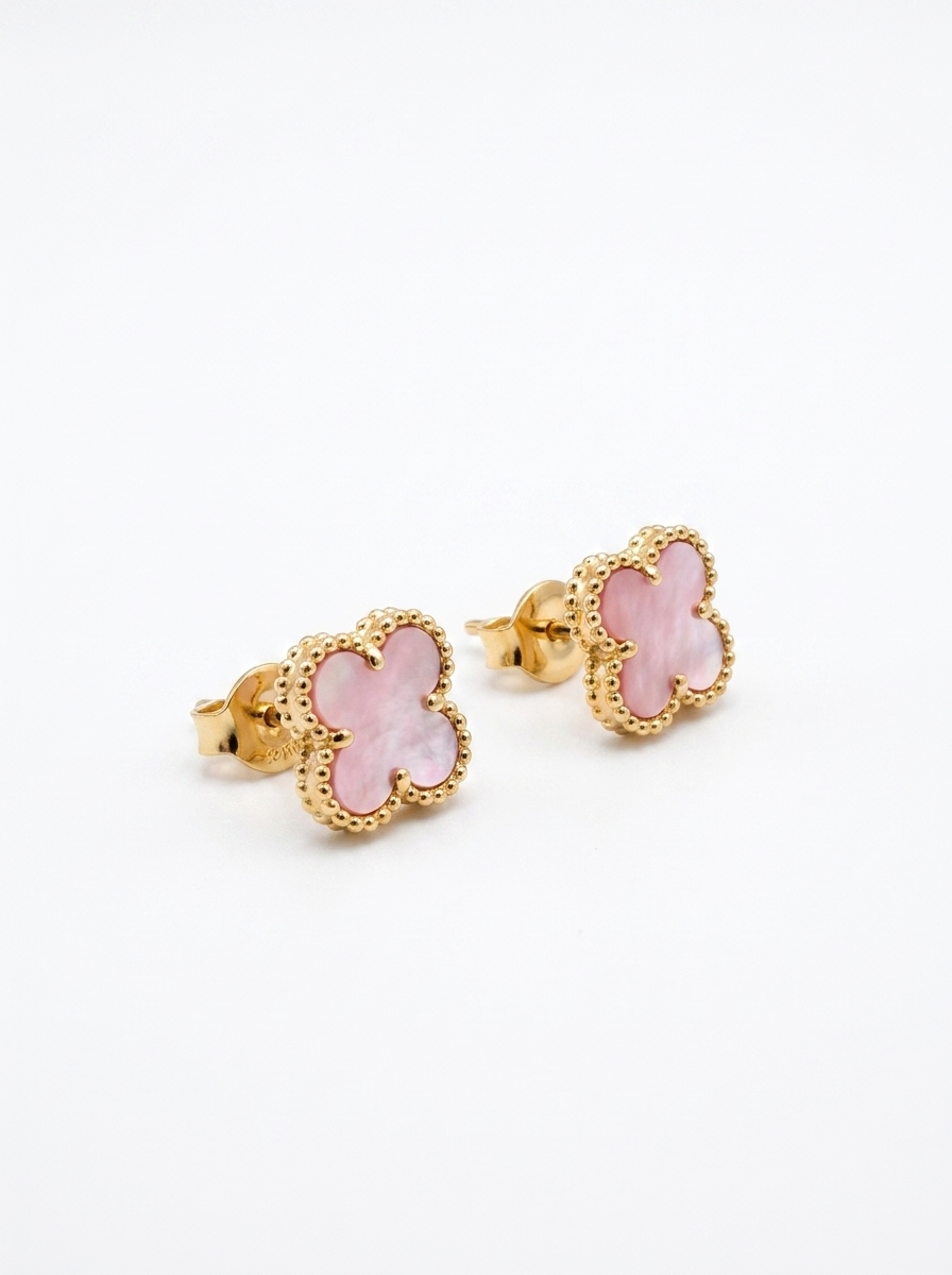 Aros Trébol Rosa Dorado