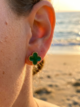 Aros Trébol Verde Dorado