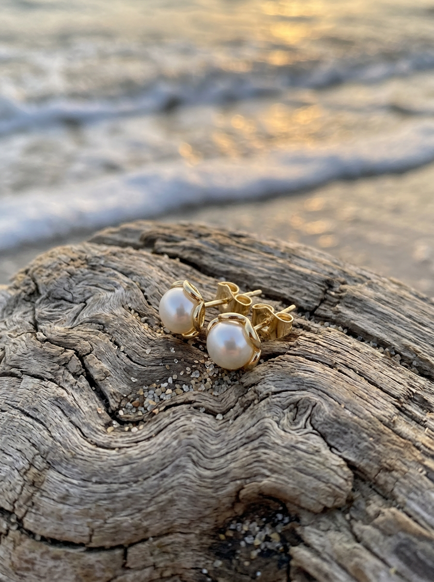 Aros Perla Natural Engarzada Dorada
