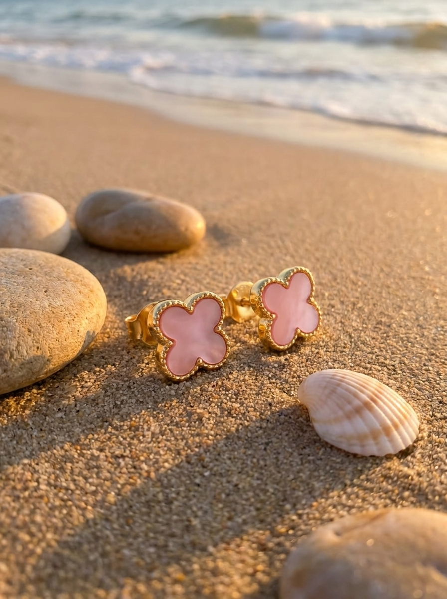Aros Trébol Rosa Dorado